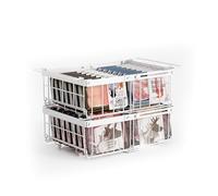 Elayu 2 Pièces Panier Congelateur Coffre,Organiseurs de Congélateur Empilables avec Poignée,Rangement Congélateur Coffre pliable,Bac de Rangement pour Congelateur,Longueur extensible 29-46CM，Blanc