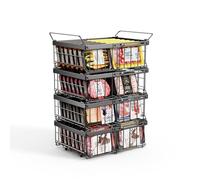 Elayu 4 Pièces Panier Congelateur Coffre,Organiseurs de Congélateur Empilables avec Poignée,Rangement Congélateur Coffre pliable,Bac de Rangement pour Congelateur,Longueur extensible 29-46CM，Noir