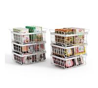 Elayu 6 Pièces Panier Congelateur Coffre,Organiseurs de Congélateur Empilables avec Poignée,Rangement Congélateur Coffre pliable,Bac de Rangement pour Congelateur,Longueur extensible 29-46CM，Blanc