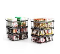 Elayu 6 Pièces Panier Congelateur Coffre,Organiseurs de Congélateur Empilables avec Poignée,Rangement Congélateur Coffre pliable,Bac de Rangement pour Congelateur,Longueur extensible 29-46CM，Noir