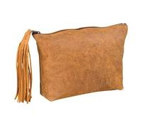 ELBA Fourre-Tout Plat a Pompon 14x21cm a Fermeture Eclair Cuir Vintage Beige