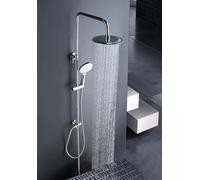 ELBE Douche à effet pluie, système de douche en acier inoxydable 304, grand pommeau de douche carré Ø 20 cm, 3 types de jets, douchette à main, économe en eau
