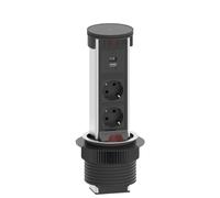 Elbe Inno Multiprise rétractable, prise de table en aluminium avec chargeur sans fil 15W, 1 USB-A & 1 USB-C, 2 prises, câble de 1,8M, multiprise encastrable pour bureaux et cuisines, diamètre 95MM