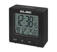 Elbe RD-005-N Réveil avec thermomètre, température intérieure compacte, écran LCD 2,55", Double Alarme, Fonction Snooze, Noir