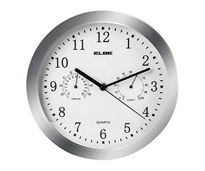 Elbe RELOJ PARED ANALOGICO Plata 25CM Temp/HUMEDAD