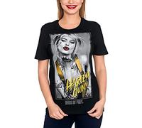 Elbenwald Birds of Prey T-Shirt Harley Quinn Baiser d'impression Noir Avant pour Les Hommes et Les Femmes Coton - XXL