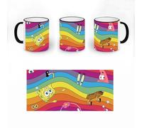 Elbenwald Bob l'éponge - Tasses Gary Meow, logo Rainbow et Squarepants 320 ml, en céramique, impression sur tout le pourtour (arc-en-ciel)