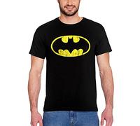Elbenwald Cool Batman Logo Fan T-Shirt Distressed Bouclier Coton Noir - L