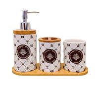 Elbenwald Harry Potter & Le Seigneur des Anneaux - Set de salle de bain 3 pièces - 2 gobelets à brosse à dents avec 1 porte-brosse à dents (amovible) - Distributeur de savon à pompe en bois et