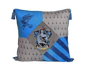 Elbenwald Harry Potter oreillers avec des Glands dans la Conception Serdaigle avec écusson brodé aux Couleurs de la Maison d'argent Bleu 48 x 48 cm