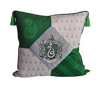 Elbenwald Harry Potter oreillers avec Pompons dans la Conception Serpentard avec écusson brodé aux Couleurs de la Maison d'argent Vert 48 x 48 cm