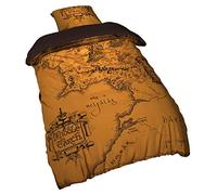 Elbenwald Lord of The Rings Lit Linn Ensemble avec Motif de Carte à Terre Moyenne pour Les Hommes Femmes Unisexe 2 Parties 80 x 80 cm et Couverture 135 x 200 cm Microfibre Brun
