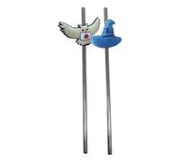 Elbenwald Lot de 2 pailles avec figurines Harry Potter, Pokemon, Minecraft et plus en acier inoxydable de 21 cm, amovibles, avec silokon (Harry Potter)