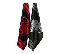 Elbenwald Lot de 2 torchons de cuisine, absorbants, 44 x 65 cm, idée cadeau pour films et séries - Serviettes en coton (Game of Thrones - Stark et Targaryen)