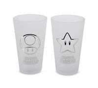 Elbenwald Lot de 2 verres - Motifs tels que Super Mario, Marvel, Pokemon & bien plus encore - Capacité : 490 ml - Hauteur : 16 cm - Verre mat (Super Mario)