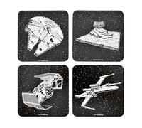 Elbenwald Lot de 4 dessous de verre carrés avec différents designs et couleurs - Idée cadeau - Dessous de verre carré - Pour tous les types de tasses - Multicolore - Liège, plastique (Star Wars)