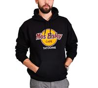 Elbenwald Mos Eisley Cafe Sweat à Capuche Fronté Printe pour Les Fans de Star Wars Hommes Femmes Coton Noir - L
