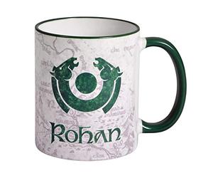 Elbenwald Mug Seigneur des Anneaux Rohan avec armoiries et carte de la Terre du Milieu Impression sur tout le pourtour en céramique Blanc 320 ml