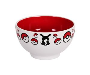 Elbenwald Pokemon Petit déjeuner - Bol à céréales avec Motif Pikachu et Pokéballs - 600 ML - 8 cm de Hauteur - Ø 13 cm - Céramique - Blanc Rouge