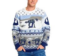 Elbenwald Pull en Tricot avec Motif norvégien Star Wars Bataille de Hoth dans Un Design Hivernal avec at-at et at-St en Gris, Bleu, Blanc - S