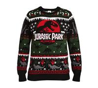 Elbenwald Pull en Tricot Jurassic Park avec Motif du Logo du Film pour Hommes Femmes Coton Unisexe Noir - L