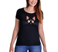 Elbenwald Sailor Moon T-shirt Luna pour femme en coton noir, Luna (fushia), S