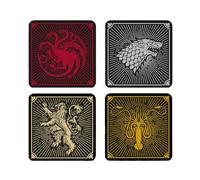 Elbenwald Set de 4 sous-Verres avec Design des Maisons de Game of Thrones - Idée Cadeau - sous-Verres carrés - pour Tous Types de Tasses - Multicolore - Liège, Plastique