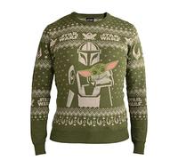 Elbenwald Star Wars Pull en Tricot avec Motif norvégien Mando et Grogu dans Un Design Hivernal pour The Mandalorian pour Hommes Femmes Unisexe Vert - S