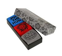 Elbenwald Supernatural Lot de 3 paires de chaussettes unisexes en coton - Coffret cadeau - Bleu, rouge, gris, multicolore, 36-39