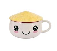 Elbenwald Tasse Kawaii avec Couvercle - Capacité 450 ml, Hauteur 9 cm (avec Couvercle) - en Céramique Blanche pour les Fans d'Anime