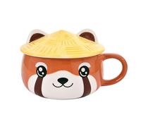 Elbenwald Tasse Kawaii Design Panda Rouge avec Couvercle - Capacité 450 ml, Hauteur 9 cm (avec Couvercle) - en Céramique Rouge pour les Fans d'Anime