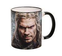 Elbenwald Witcher Tasse avec Motif de Geralt de Riv et Logo du Loup 320 ml Céramique Gris