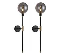 ELBFAE Lot de 2 appliques murales à bras long 1 ampoule doré noir, applique murale moderne avec abat-jour en verre globe lanterne murale avec ampoules G9, pour chambre couloir porche escalier décor lu