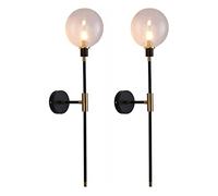 ELBFAE Lot de 2 appliques murales à bras long 1 ampoule doré noir, applique murale moderne avec abat-jour en verre globe lanterne murale avec ampoules G9, pour chambre couloir porche escalier décor lu