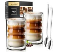 ElbFuchs® Set de tasse double paroi Latte Macchiato [2×400 ml] verres isothermes transparents avec cuillères | pour cappuccino, café & thé