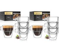 ElbFuchs® Tasses à Expresso Double Paroi [4x 150ml] - Gain de Place Empilable - Isolation Thermique avec Poignée - Design Pratique en Verre Cristal (Lot de 2)