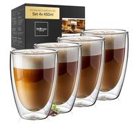 ElbFuchs® Verres Latte Macchiato à double paroi [4x 450 ml, format extra grand] Verres thermiques cristallins à double paroi | Idéal pour verres à cappuccino, verres à café, verres à thé