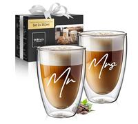 ElbFuchs® Verres latte macchiato à double paroi | MR & MRS | 2x 350ml | Idéal comme cadeau de mariage | Verres thermiques pour cappuccino, café ou thé