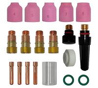 ELCAN Consommables et accessoires professionnels pour torche de soudage TIG série WP 17 18 26 avec buses en céramique, buses, corps de collecte, capuchons arrière et collecteurs. 19 pièces