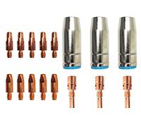 ELCAN Pack de 16 consommables pour torche 25ak. 5 pointes contact M6x28x8mm 0,8 mm, 5 pointes contact M6x28x8mm 1,0 mm, 3 porte-buses M6, 3 buses coniques.