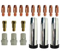 ELCAN Pack de 19 consommables pour torche 36kd. 5 pointes contact M8x30x10mm 1.0mm, 5 pointes contact M8x30x10mm 1.2mm, 3 porte-buses M8, 3 diffuseurs, 3 buses coniques.