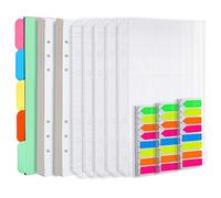 Elcoho Lot de 2 recharges de papier A5 90 feuilles/180 pages et 5 intercalaires de couleur, 5 enveloppes zippées, 480 étiquettes pour notes, étiquettes
