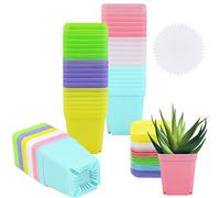 Elcoho Lot de 36 Pots de Fleurs carrés en Plastique Multicolore de 7,9 cm avec Soucoupe pour Chambre, Jardin, Bureau et Balcon