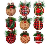 Elcoho Lot de 9 Boules de Noël à Suspendre rustiques incassables pour Sapin de Noël