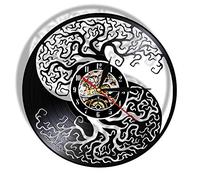 ELD 30cm Yin et Yang Arbre de Vie Disque Vinyle Horloge Murale Feng Shui Zen Montre Murale Taijitu Symbole d'équilibre Mode spirituelle Moderne Slient Musique Art Record horloges murales
