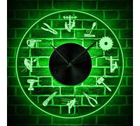 ELD Électricien Électricien Silhouette Horloge Murale avec éclairage LED Électricien Électricien Changement de Couleur Décor LED Applique Murale Cadeaux Fête des Mères Art Horloges Murales Montres