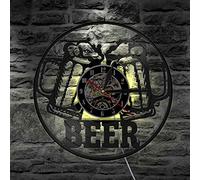 ELD Vintage Ice Cold Wine Beer Horloge Murale LED Disque Vinyle Horloge MuraleArt Bar Pub Club Décoration Night Light Home Casino Décor Fête des Mères Cadeaux Art Horloges Murales Montres