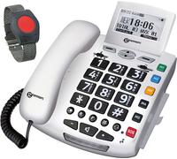 ELDAT Fon Alarm APF03 : appel d'urgence à domicile, téléphone avec bracelet d'appel d'urgence ; téléphone fixe filaire avec bouton d'appel d'urgence et bracelet d'appel d'urgence