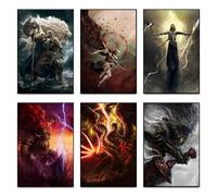Elden Ring Posters (lot de 6), Malenia, Radagon et Godfrey, piste cyclable et Maliketh, Lichdragon Fortissax, affiche sur toile, décoration de chambre à coucher, cadeau sans cadre, style 30 x 45 cm
