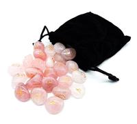 Elder Futhark - Lot de 25 pierres de guérison - Quartz rose - Environ 20 mm - Dans une pochette en velours - Mythologie viking ésotérisme - Magie (quartz rose, gravure dorée)